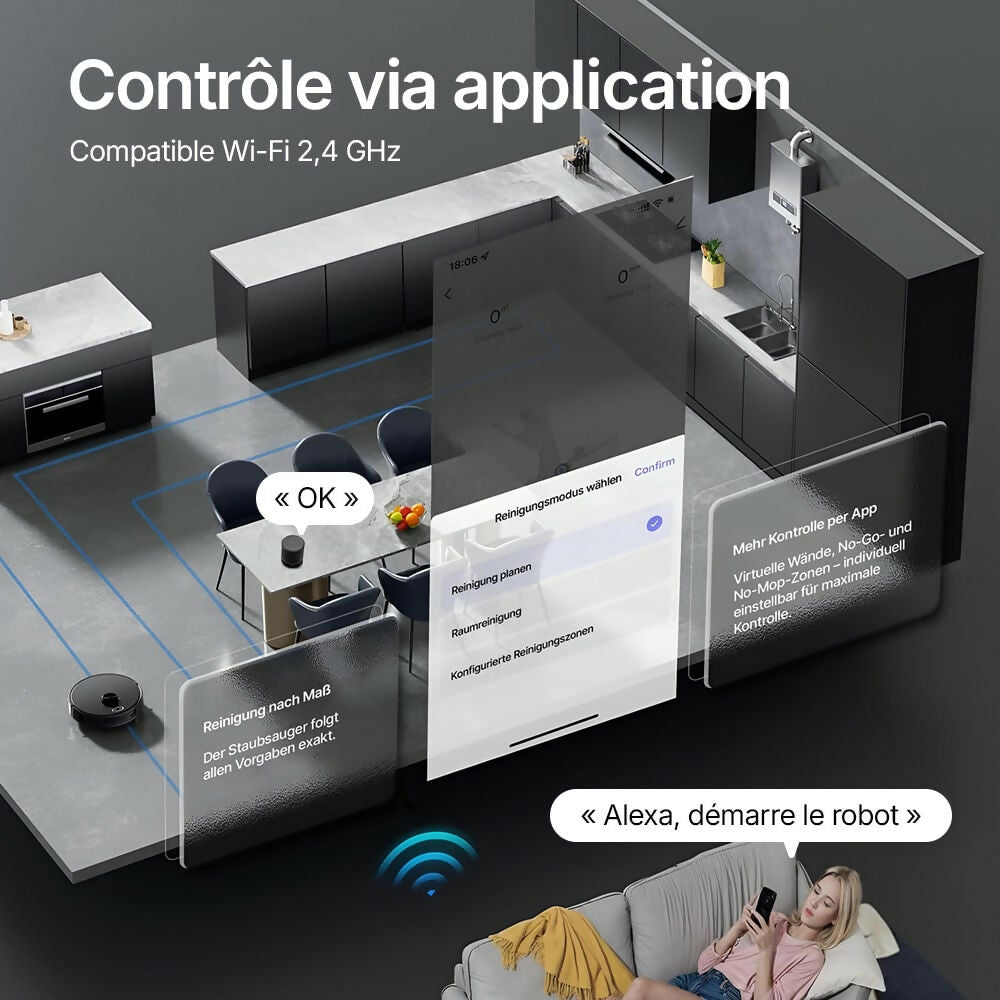 Robot aspirateur D60S – Nettoyage automatique avec fonction serpillère, navigation intelligente et contrôle via application pour une propreté sans effort