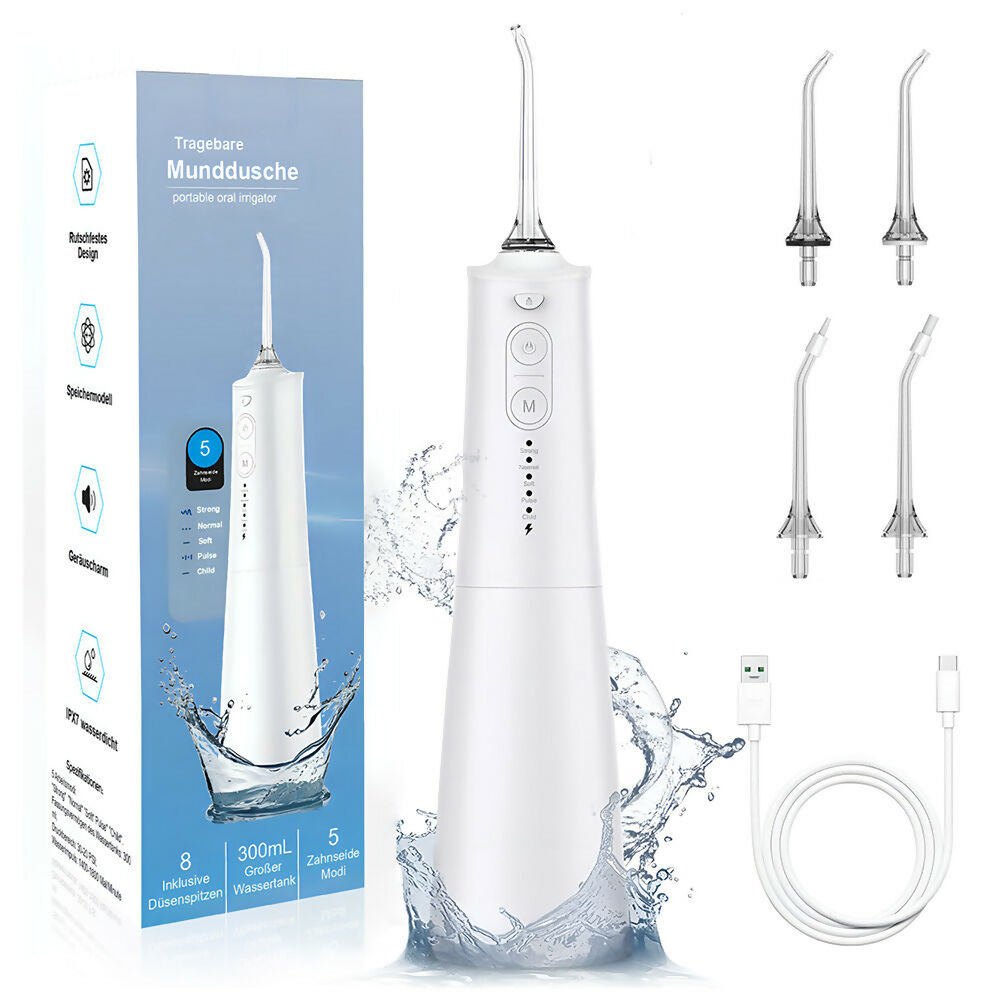 Hydropulseur sans fil pour un soin dentaire & buccal optimal / 5 modes & 4 embouts / Réservoir de 300 ml / Étanchéité IPX7 / Jet dentaire pour gencives