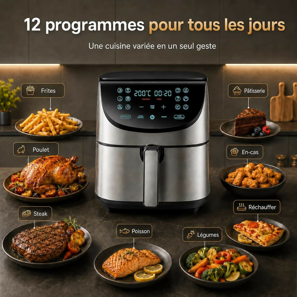 Oryzom AirCrisp Pro – Technologie à air chaud à 360° de 1 700 W pour des repas rapides et sains