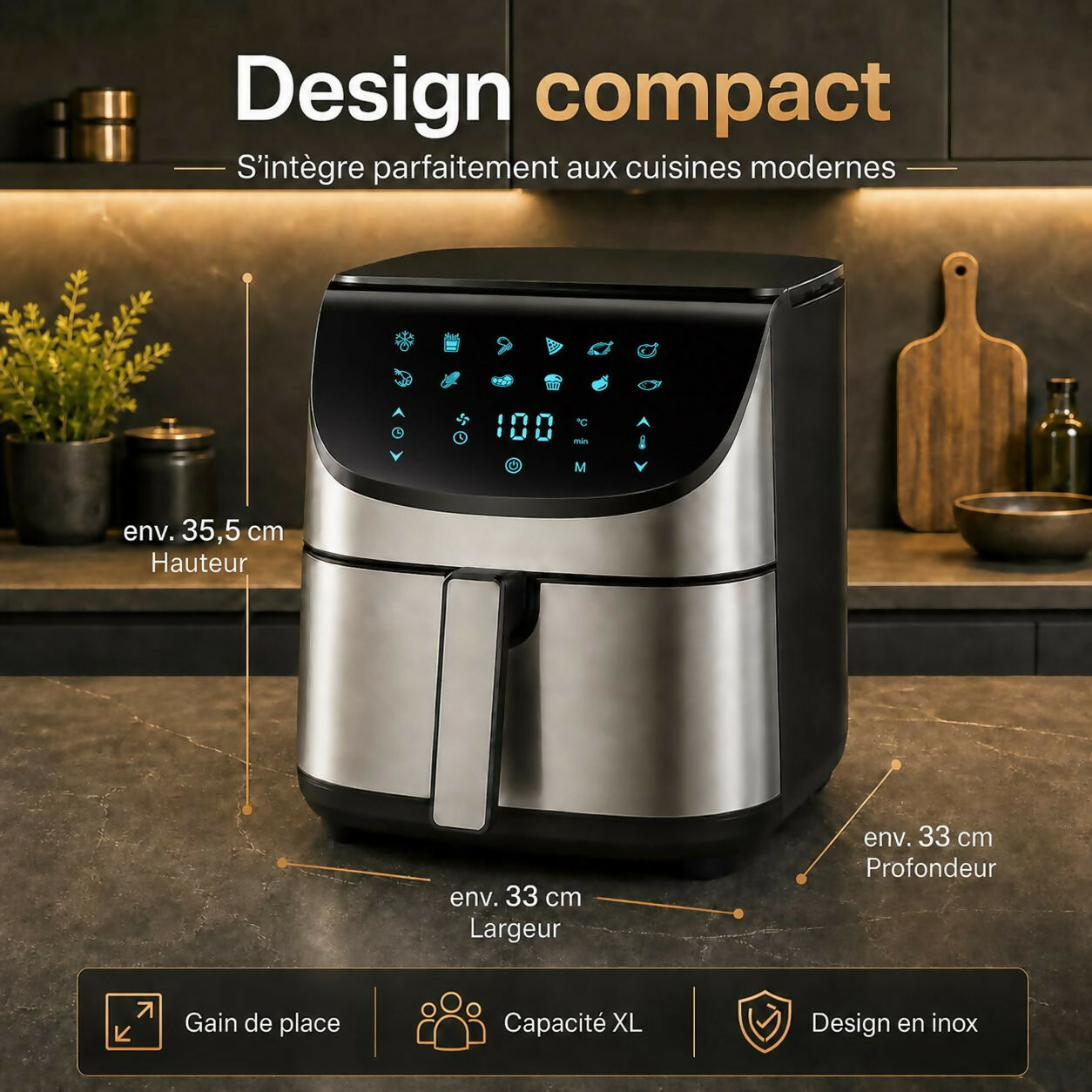 Oryzom AirCrisp Pro – Technologie à air chaud à 360° de 1 700 W pour des repas rapides et sains