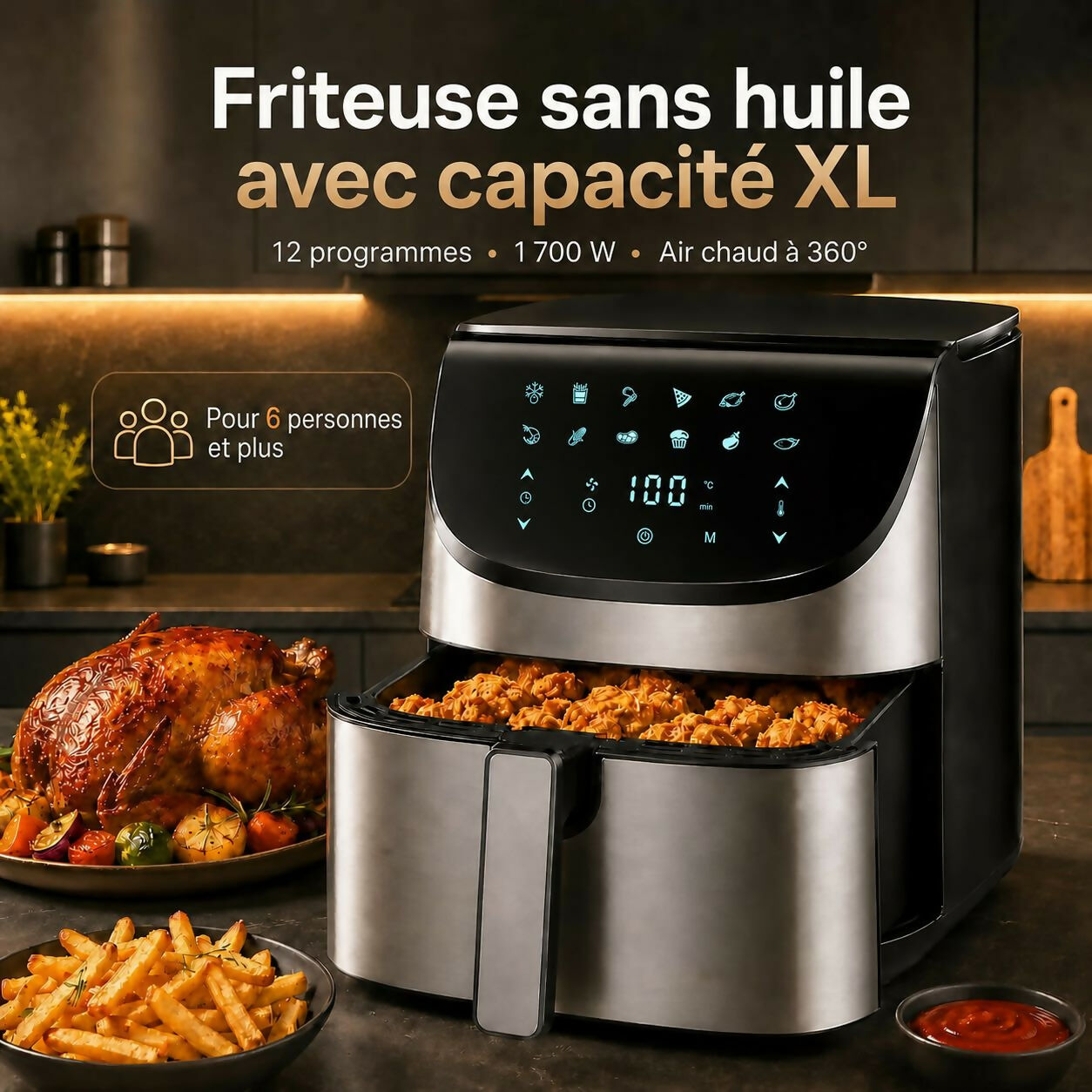 Oryzom AirCrisp Pro – Technologie à air chaud à 360° de 1 700 W pour des repas rapides et sains