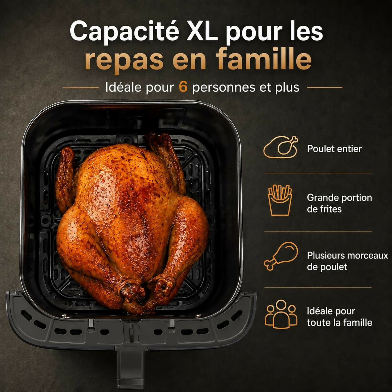 Oryzom AirCrisp Pro – Technologie à air chaud à 360° de 1 700 W pour des repas rapides et sains
