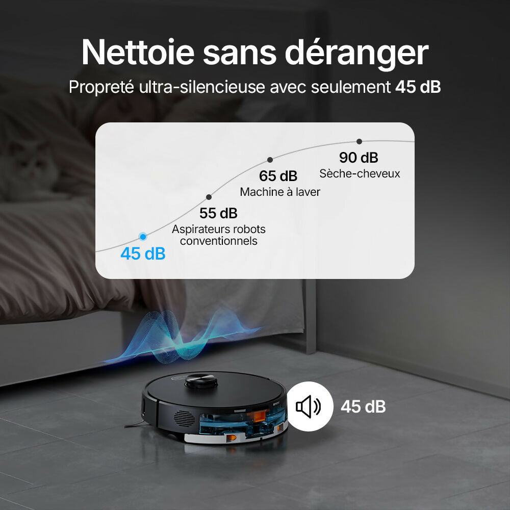 Robot aspirateur D60S – Nettoyage automatique avec fonction serpillère, navigation intelligente et contrôle via application pour une propreté sans effort