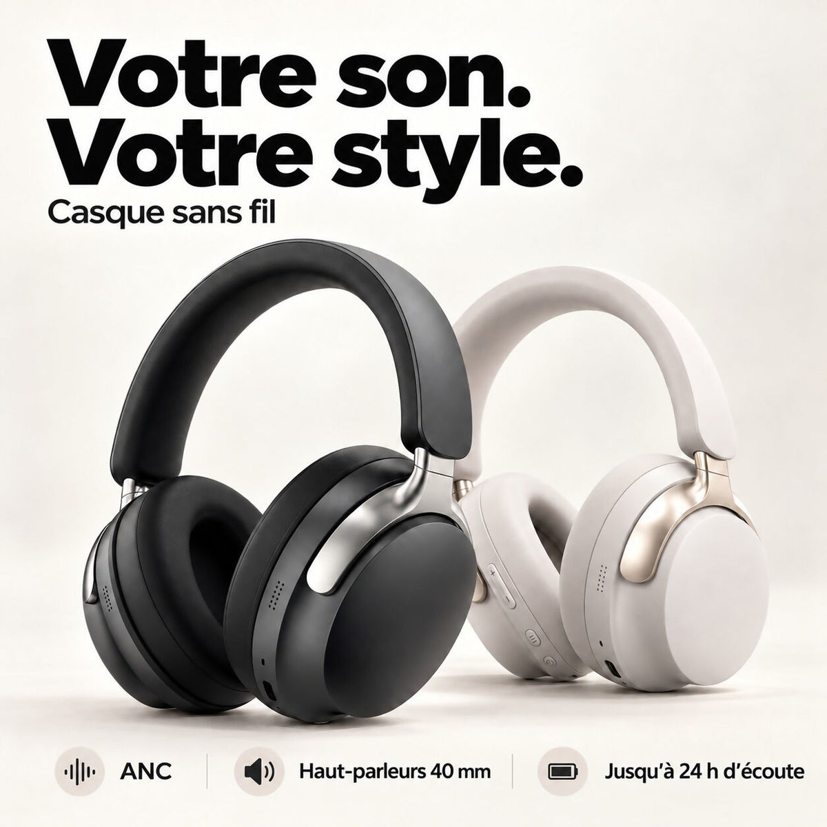 Oryzom AirBeat Max – Casque sans fil circum-aural avec réduction active du bruit et son hi-fi puissant