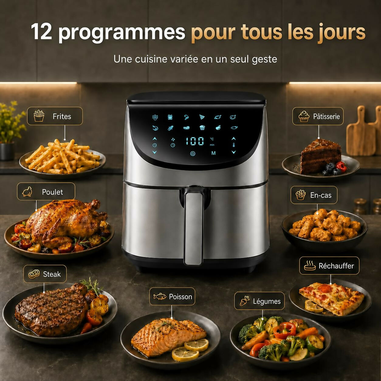 Oryzom AirCrisp Pro – Technologie à air chaud à 360° de 1 700 W pour des repas rapides et sains