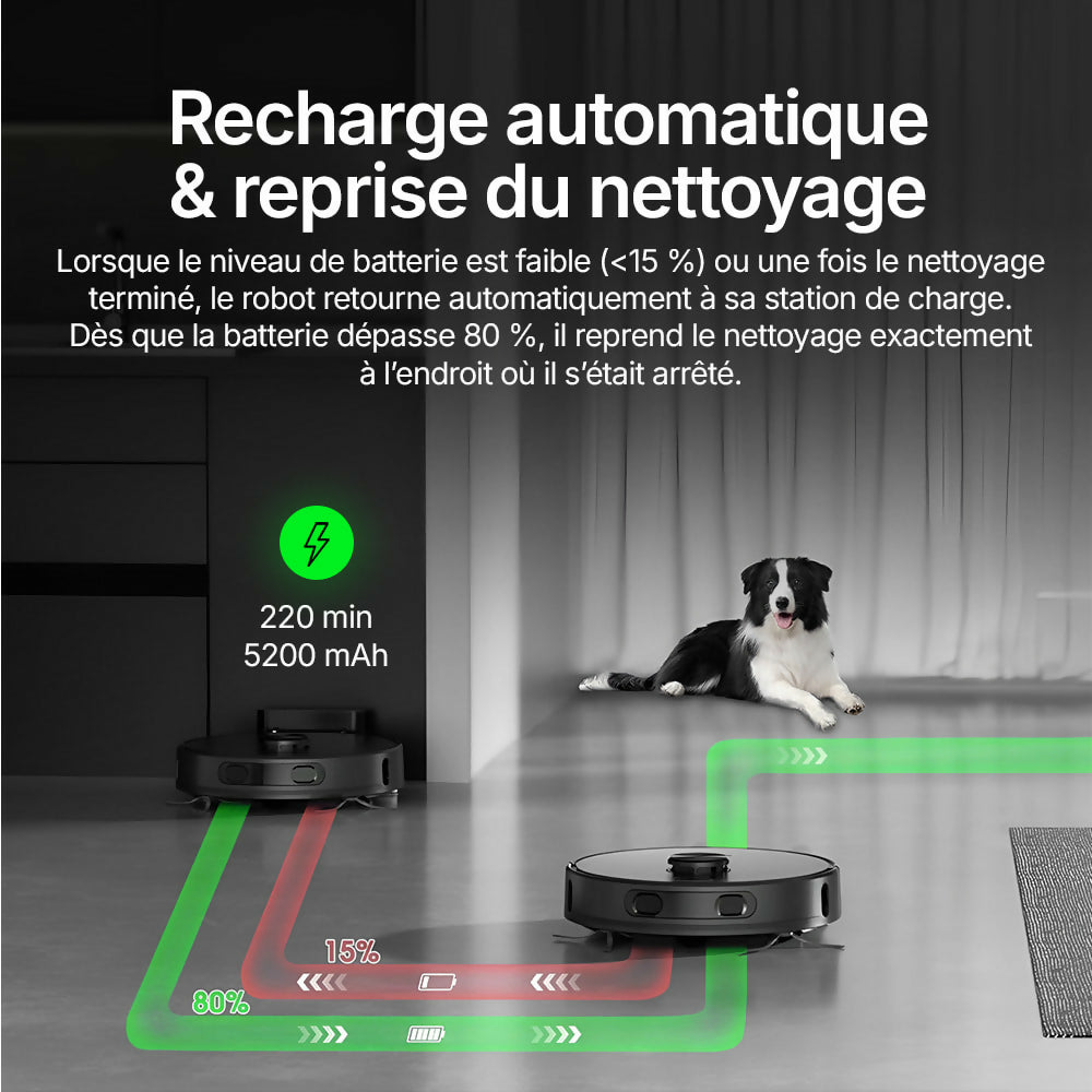 Robot aspirateur D60S – Nettoyage automatique avec fonction serpillère, navigation intelligente et contrôle via application pour une propreté sans effort